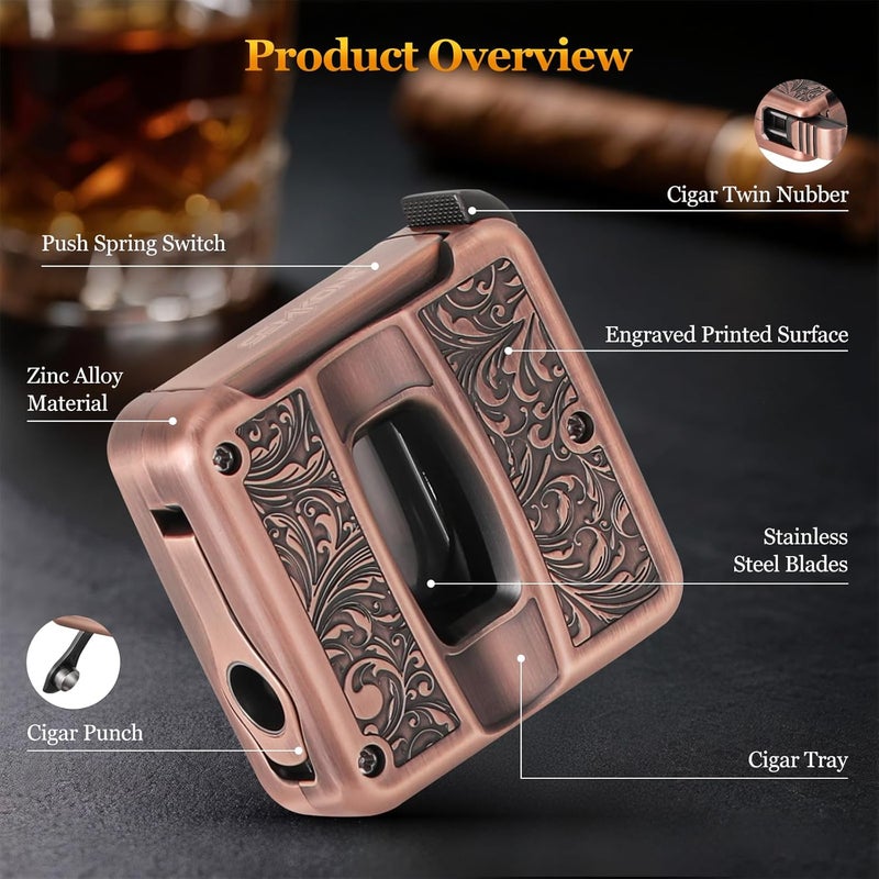 SEMKONT Cigar Cutter,Portable Multifunction V Cut Cigar Cutter, 4 in 1 Stainless Steel Guillotine with Cigar Punch,Cigar Holder and Twin Nubber,Suitable for Max 60 Ring Gauge Cigars (Red) - Image 2